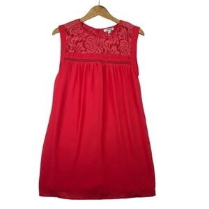 Speechless Womens Coral Pink Lace Yoke Sleeveless Babydoll Mini Dress Large